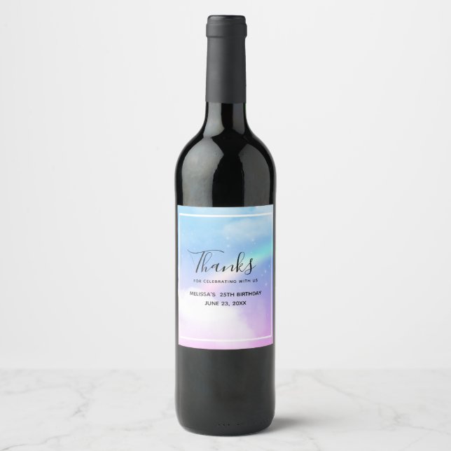 Magical Pastel Clouds and a Rainbow Thank You Wine Label (Front)