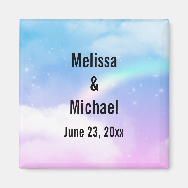 Magical Pastel Clouds and a Rainbow Wedding Magnet (Front)