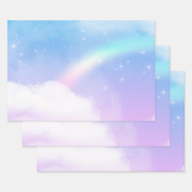 Magical Pastel Clouds and a Rainbow Wrapping Paper Sheet (Set)