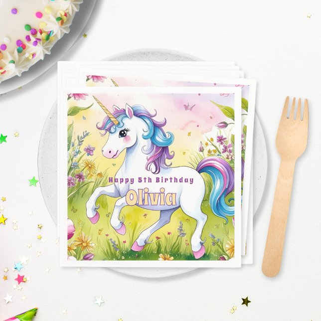 Magical Pastel Custom Unicorn Birthday Napkin (Creator Uploaded)
