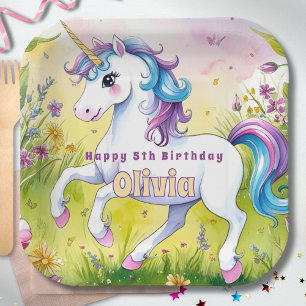 Magical Pastel Custom Unicorn Birthday Paper Plate