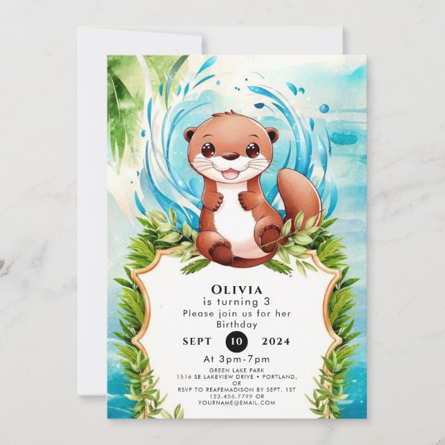 Magical Pastel Otter Birthday Invitation (Front)