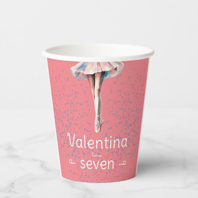Magical Pastel Pink Tutu Ballerina Birthday Party Paper Cups (Front)