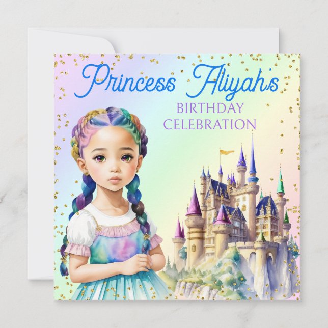 Magical Pastel Princess Fantasy Rainbow Castle Invitation (Front)