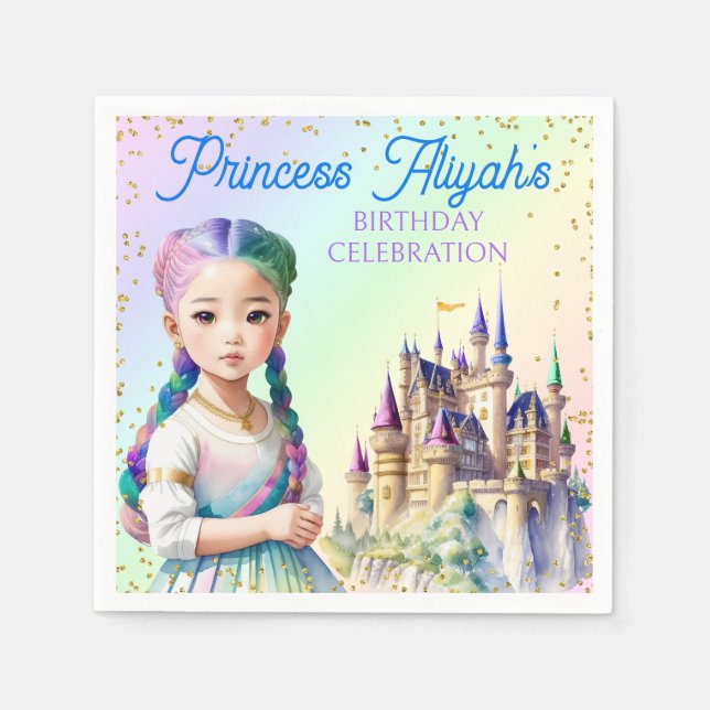Magical Pastel Princess Fantasy Rainbow Castle Napkin (Front)