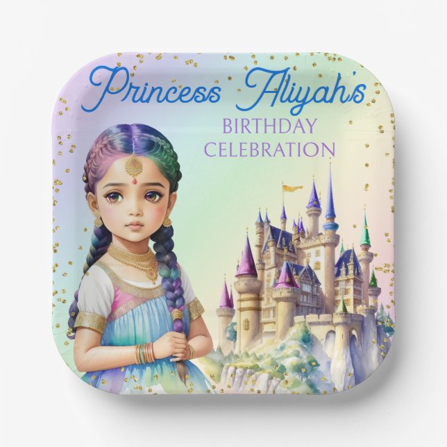 Magical Pastel Princess Fantasy Rainbow Castle Paper Plate (Front)