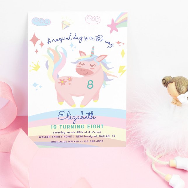 Magical Pastel Rainbow Cute Unicorn Birthday Invitation (Creator Uploaded)