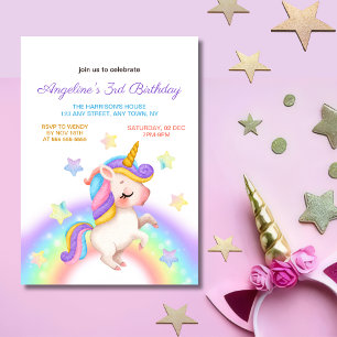 Magical Pastel Rainbow Stars Unicorn Birthday  Invitation