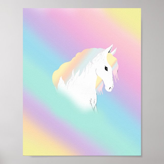 Magical Pastel Rainbow White Horse Girly Pink  Poster (Front)