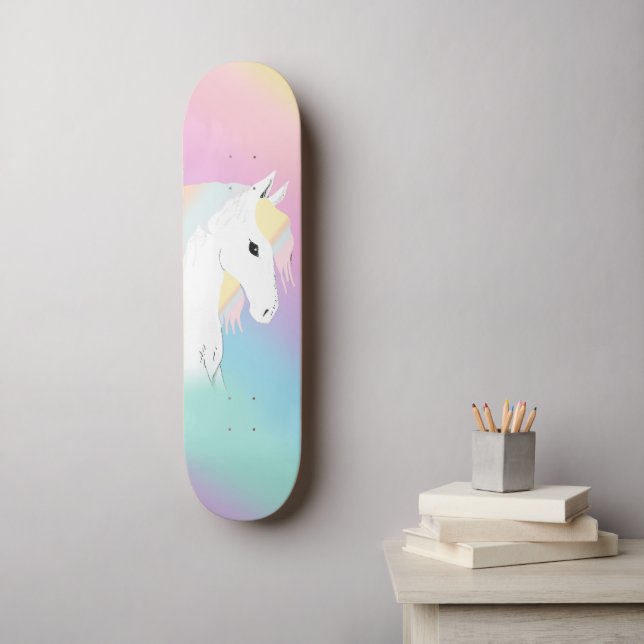 Magical Pastel Rainbow White Horse Girly Pink   Skateboard (Wall Art)