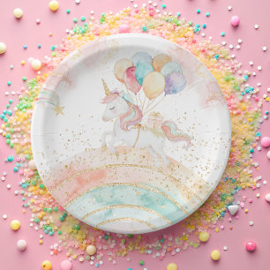 Magical Pastel Unicorn Birthday Paper Plate