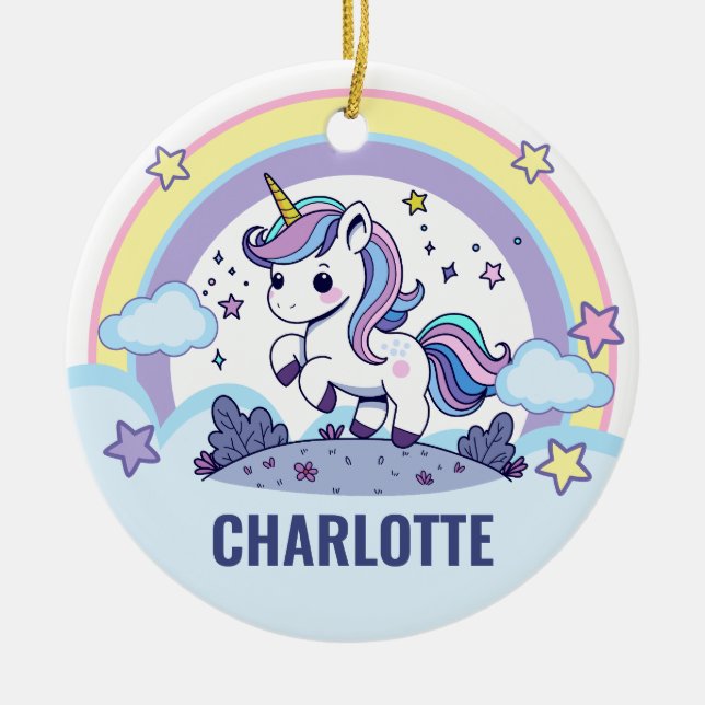 Magical Pastel Unicorn Custom Ceramic Tree Decoration (Front)