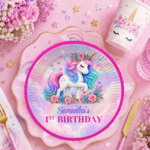 Magical Pastel Unicorn Girl Birthday Paper Plates