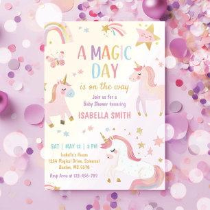 Magical Pastel Unicorn Rainbow Baby Girl Shower Invitation