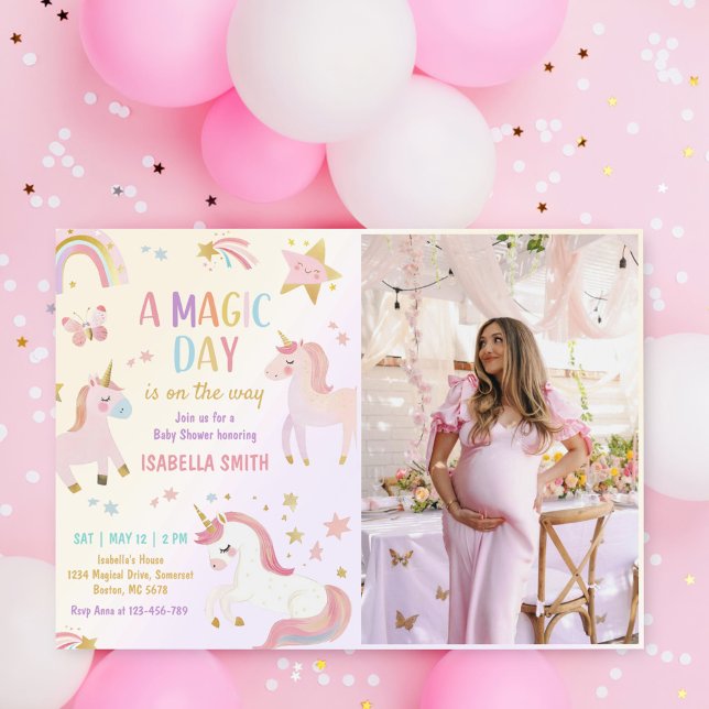 Magical Pastel Unicorn Rainbow Baby Shower Photo Invitation (Creator Uploaded)