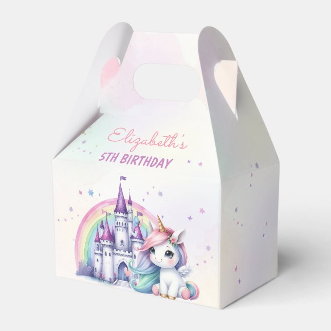 Magical Pastel Unicorn Rainbow Birthday Favour Box (Front Side)