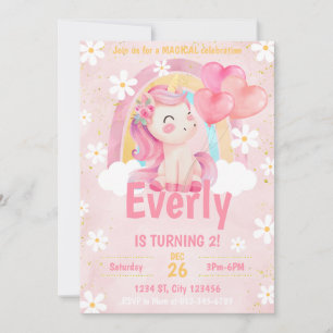 Magical Pastel Unicorn Rainbow Birthday Invite 