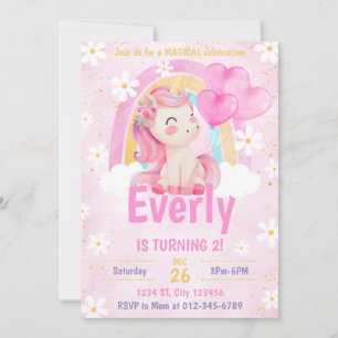 Magical Pastel Unicorn Rainbow Birthday Invite