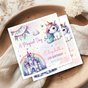 Magical Pastel Unicorn Rainbow Birthday Napkin