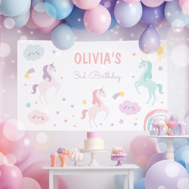 Magical Pastel Unicorn Rainbow Birthday Party Banner (Creator Uploaded)