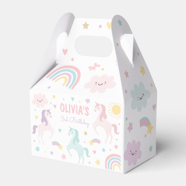Magical Pastel Unicorn Rainbow Birthday Party Favour Box (Front Side)