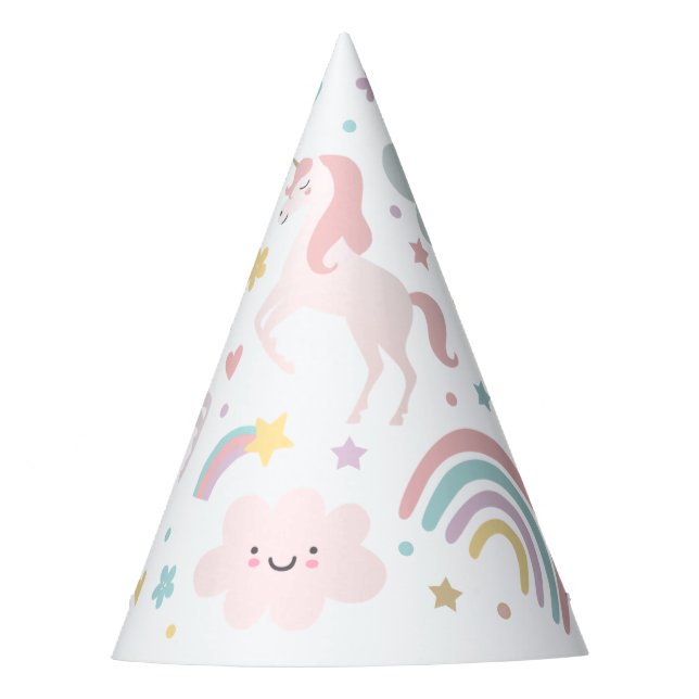 Magical Pastel Unicorn Rainbow Birthday Party Hat (Front)