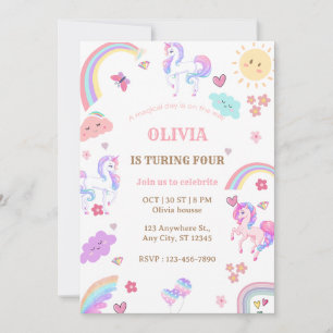 Magical Pastel Unicorn Rainbow Birthday Party Invitation