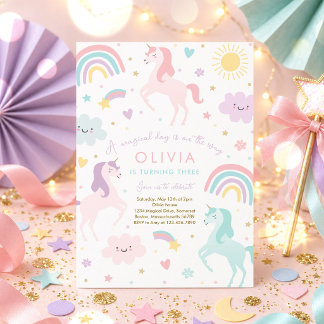 Magical Pastel Unicorn Rainbow Birthday Party Invitation