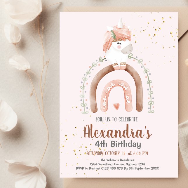 Magical Pastel Unicorn Rainbow Birthday Party Invitation (Creator Uploaded)