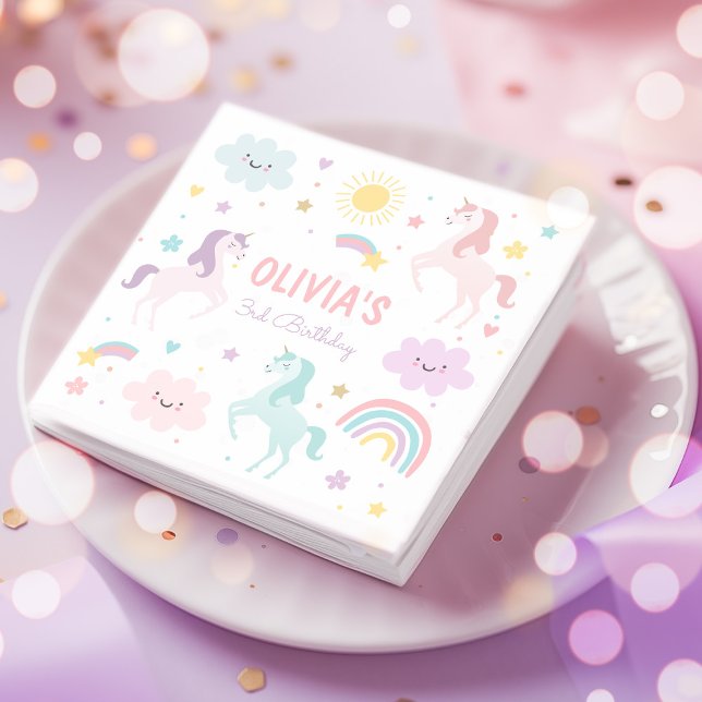 Magical Pastel Unicorn Rainbow Birthday Party Napkin (Creator Uploaded)