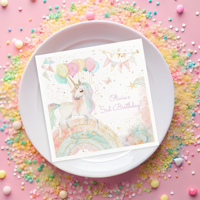 Magical Pastel Unicorn Rainbow Birthday Party Napkin (Creator Uploaded)