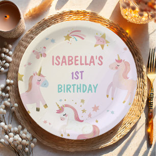Magical Pastel Unicorn Rainbow Birthday Party Paper Plate