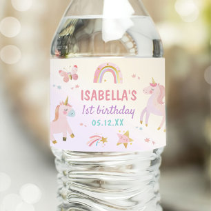 Magical Pastel Unicorn Rainbow Birthday Party Water Bottle Label