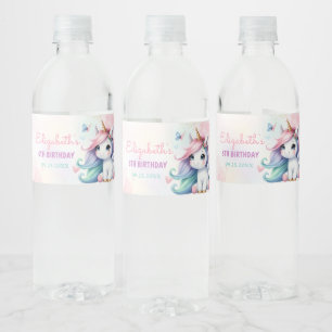 Magical Pastel Unicorn Rainbow Birthday Water Bottle Label