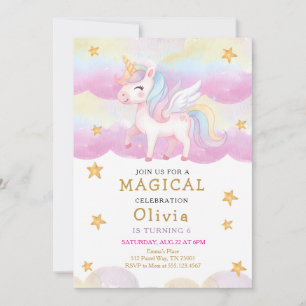 Magical Pastel Unicorn Rainbow Party Birthday  Invitation