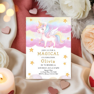 Magical Pastel Unicorn Rainbow Party Birthday Invitation