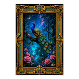 Magical Peacock Within Enchanted Whispering Forest Poster