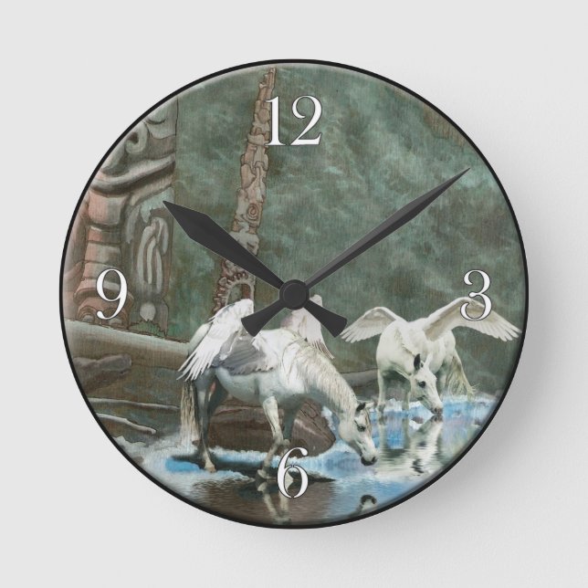 Magical Pegasus & Totem Poles Art Wall Clock (Front)