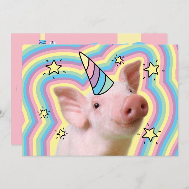 Magical Piglet Unicorn Invitation (Front/Back)