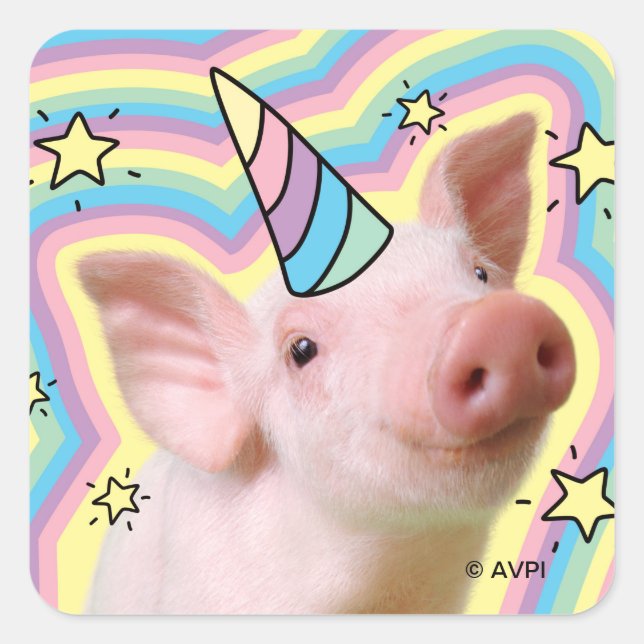 Magical Piglet Unicorn Square Sticker (Front)