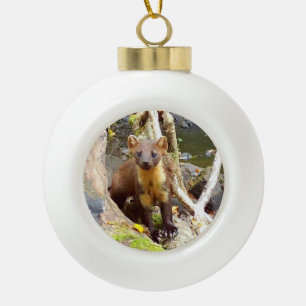 Magical Pine Marten Forest Wildlife Scene Calm Ceramic Ball Christmas Ornament