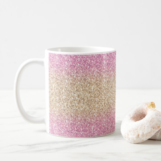 Magical Pink and Gold Glitter Ombre Coffee Mug (With Donut)