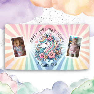 Magical Pink and Gold Unicorn and Flowers Birthday Banner