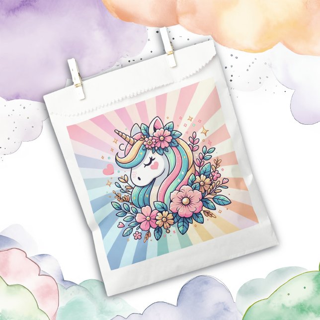 Magical Pink and Gold Unicorn and Flowers Favour Bags (Creator Uploaded)
