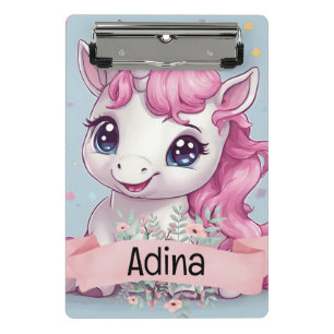 Magical Pink Baby Unicorn Stars Custom Name Mini Clipboard