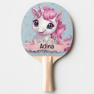 Magical Pink Baby Unicorn Stars Custom Name Ping Pong Paddle