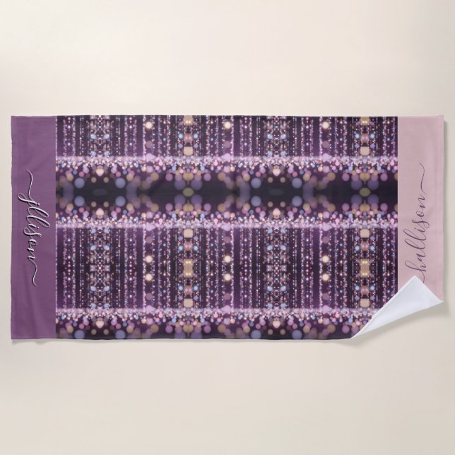 Magical pink background name Personalised  Beach Towel (Front)