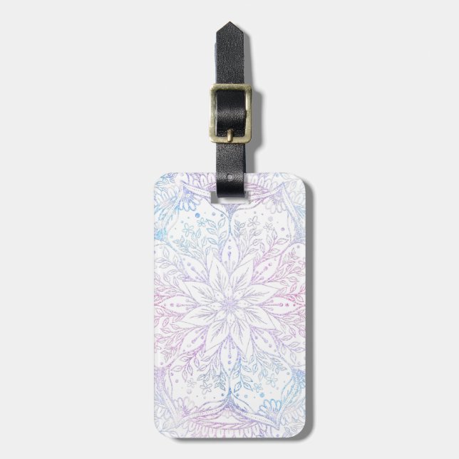 Magical Pink Blue Mandala Flower Luggage Tag (Front Vertical)