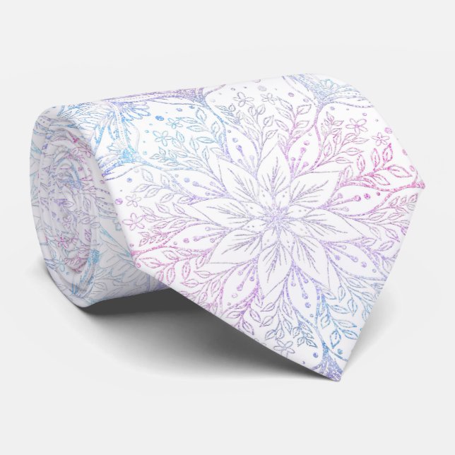Magical Pink Blue Mandala Flower Tie (Rolled)