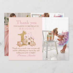 Magical pink Castle Kingdom Birthday Thank You Card